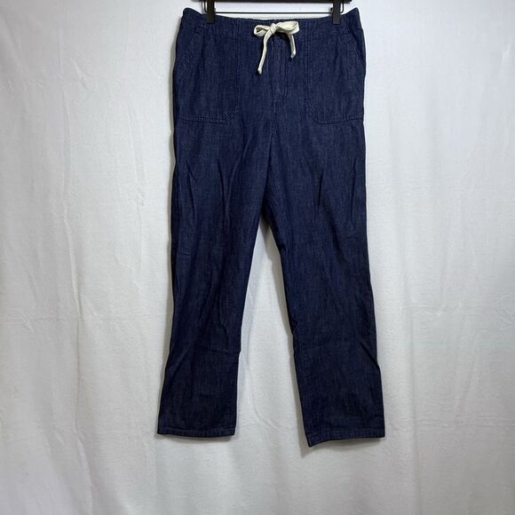 J.Crew Tie Waist Dark Wash Denim Camp Pants Women's Size M Classic Comfort BA317 - Picture 1 of 12